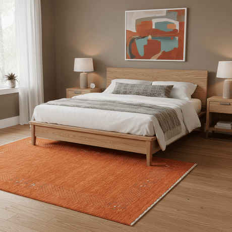 Orange Solid ground with Border Pattern Loomed Wool Area Rug