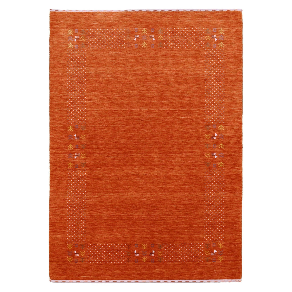 Orange Solid ground with Border Pattern Loomed Wool Area Rug