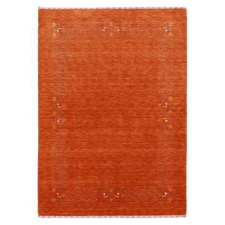 Orange Solid ground with Border Pattern Loomed Wool Area Rug