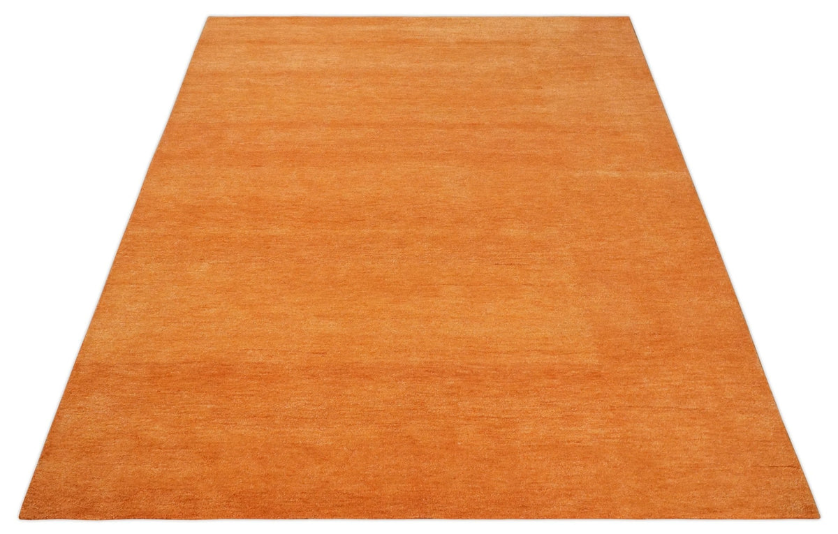 Orange Solid Woolen Hand Tufted contemporary area Rug