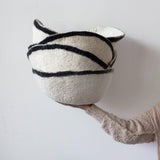 Orbit Hand-Felted Wool Natural White and Black Bowl-Baskets & Vessels-Parc Decor