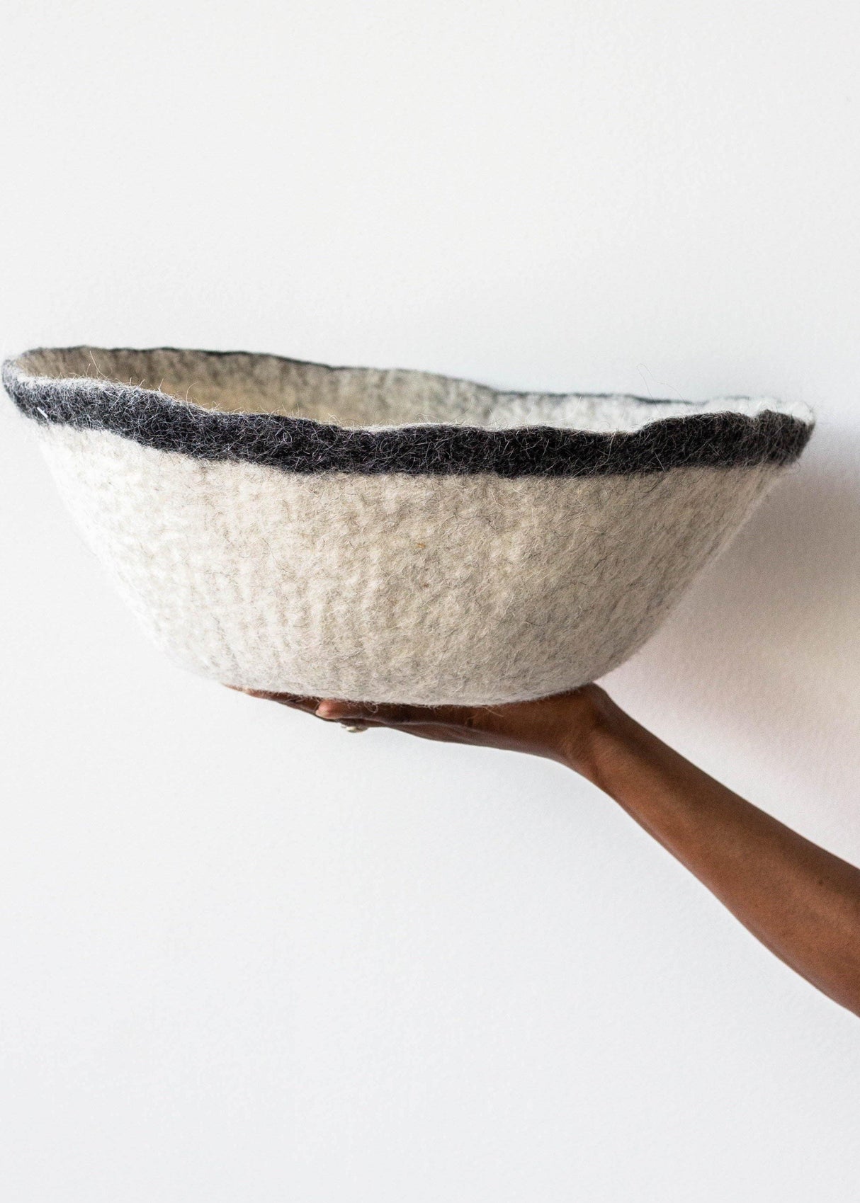 Orbit Hand-Felted Wool Natural White and Black Bowl-Baskets & Vessels-Parc Decor