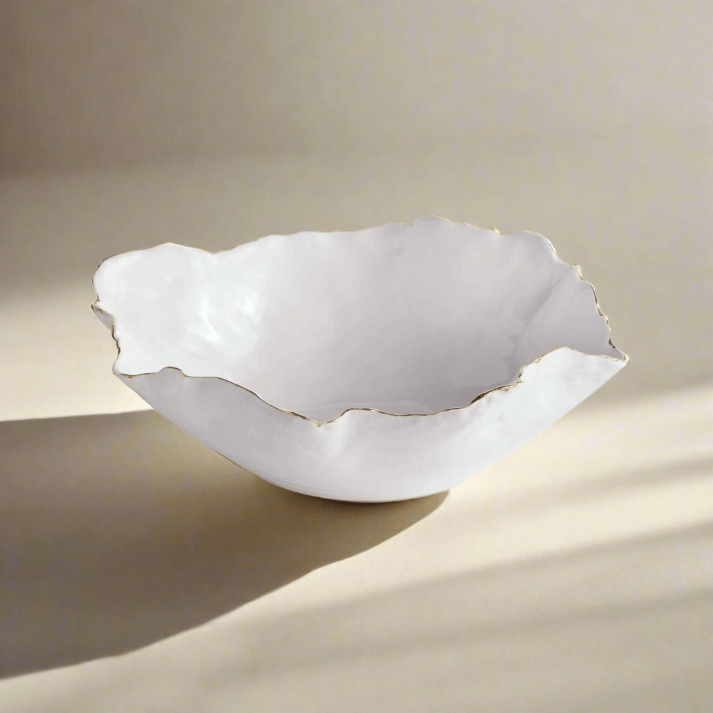 Organic Shape Decorative Ceramic Bowl with Gold Trim-Bowl-Parc Decor
