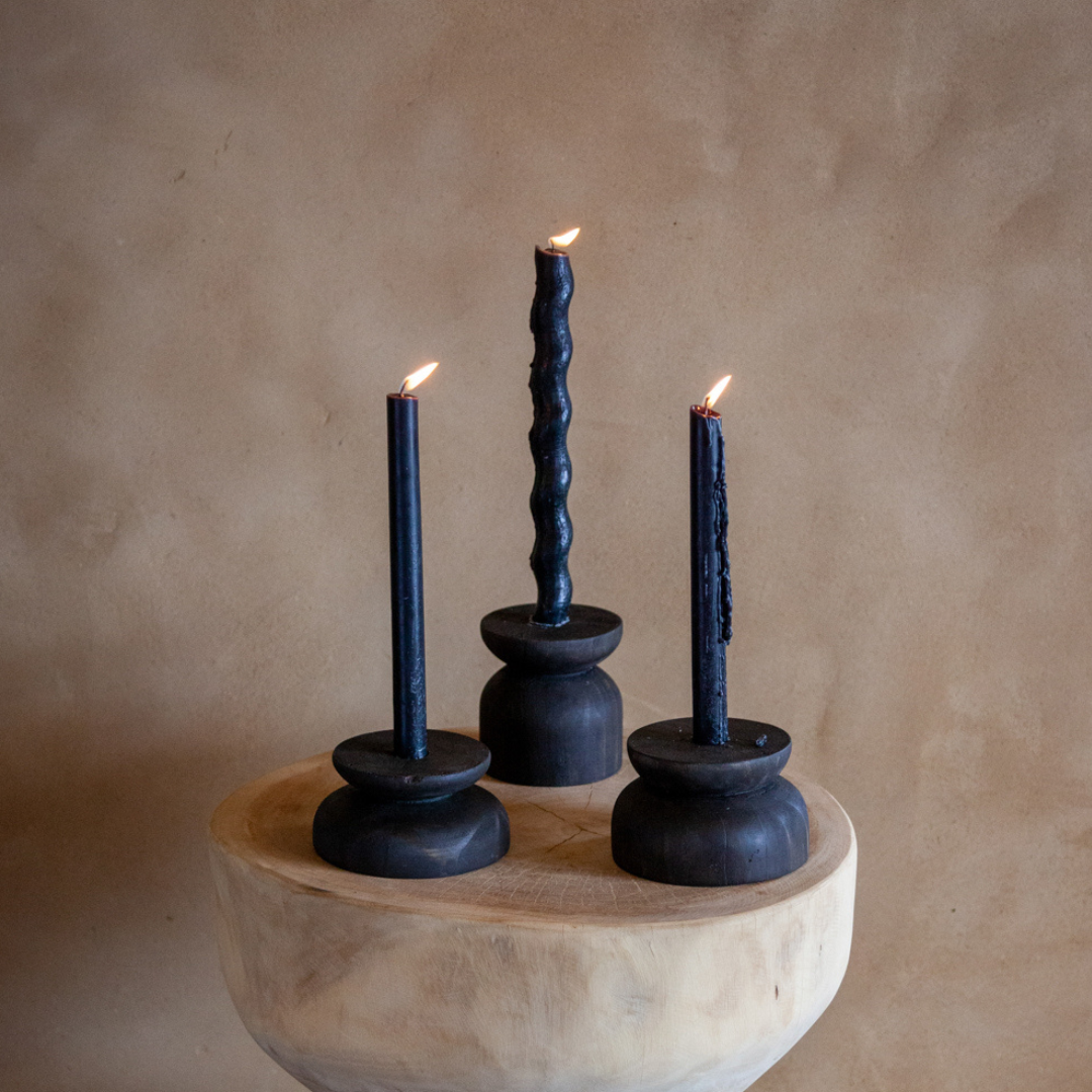 Organic Wood Taper Candlestick Holder-All Products-Parc Decor