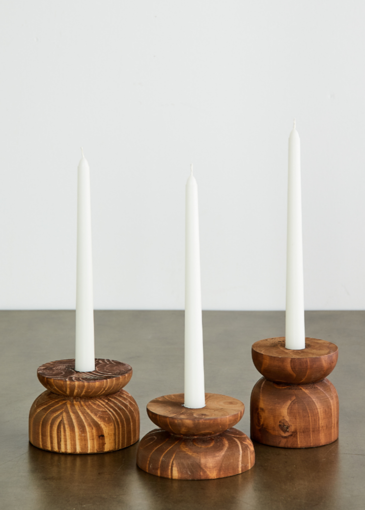 Organic Wood Taper Candlestick Holder-All Products-Parc Decor
