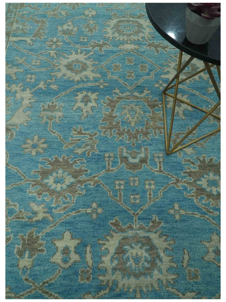 Origin Custom Made Blue and Beige Oushak Hand Knotted Wool Rug