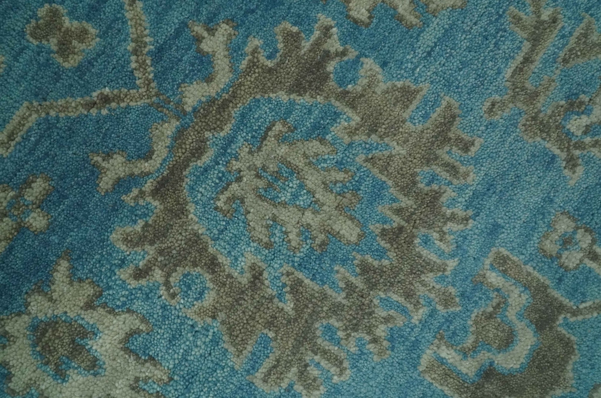 Origin Custom Made Blue and Beige Oushak Hand Knotted Wool Rug