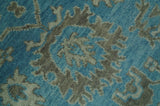 Origin Custom Made Blue and Beige Oushak Hand Knotted Wool Rug