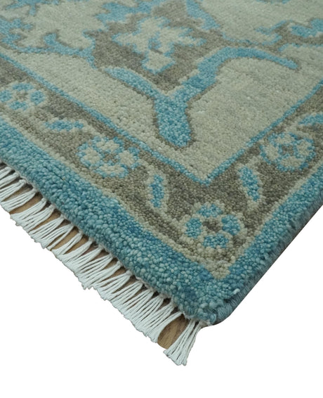 Origin Custom Made Blue and Beige Oushak Hand Knotted Wool Rug