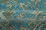 Origin Custom Made Blue and Beige Oushak Hand Knotted Wool Rug