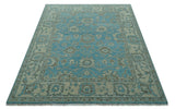 Origin Custom Made Blue and Beige Oushak Hand Knotted Wool Rug