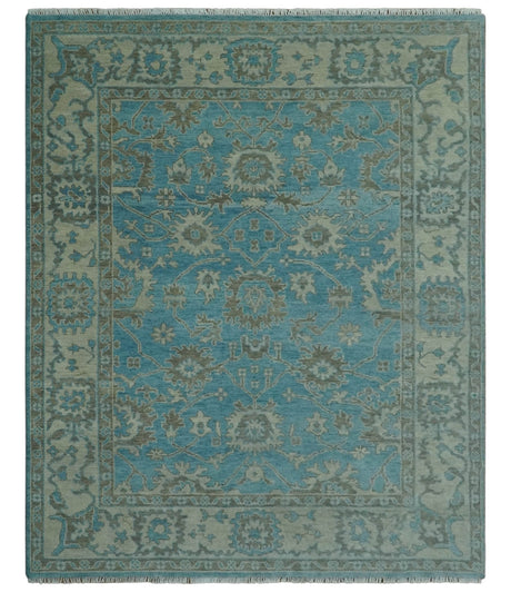 Origin Custom Made Blue and Beige Oushak Hand Knotted Wool Rug