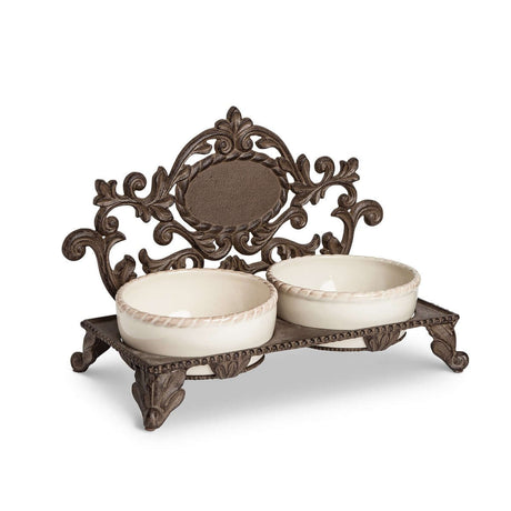 Ornate Elevated Pet Feeder – Vintage Cast Iron Double Bowl Stand-Pet Feeder-Parc Decor