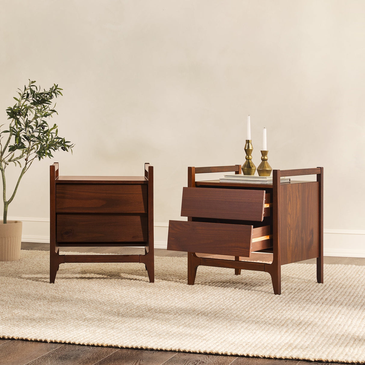 Oswald Mid-Century Modern 2-Drawer Wood Nightstand-Bedroom-Parc Decor