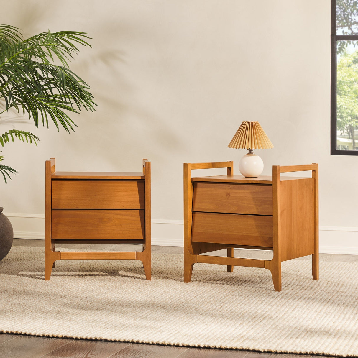 Oswald Mid-Century Modern 2-Drawer Wood Nightstand-Bedroom-Parc Decor