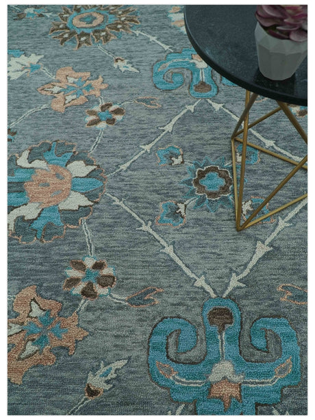 Oushak Design Gray, Blue And Brown Hand Tufted Custom Made wool rug