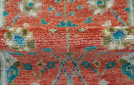Oushak Design Red And Green 2.6x8 Hand knotted Wool Rug