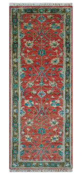 Oushak Design Red And Green 2.6x8 Hand knotted Wool Rug