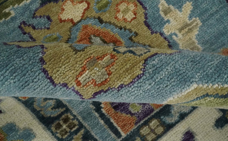 Oushak Hand Knotted Blue and Ivory Traditional Wool Multi Size wool Area Rug