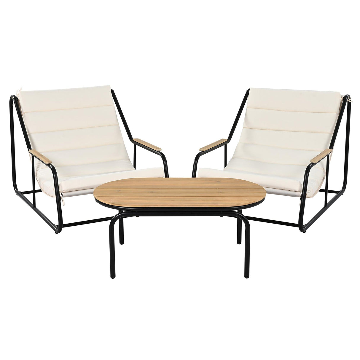 Outdoor Chaise Lounge Chairs Set of 3 with Acacia Side Table, Pool Lounge Chairs for Lawn, Deck, Beach-户外家居套装-Parc Decor