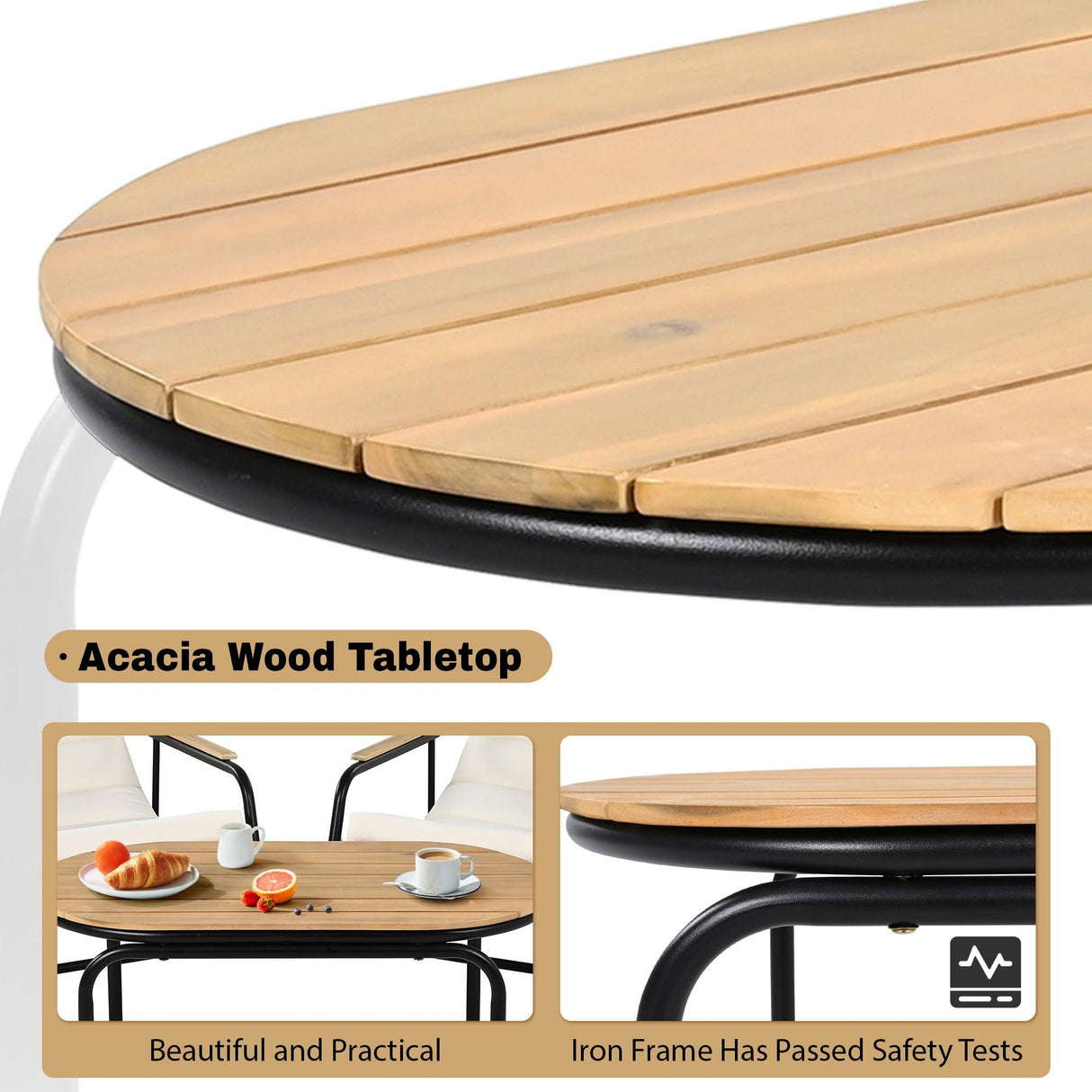 Outdoor Chaise Lounge Chairs Set of 3 with Acacia Side Table, Pool Lounge Chairs for Lawn, Deck, Beach-户外家居套装-Parc Decor