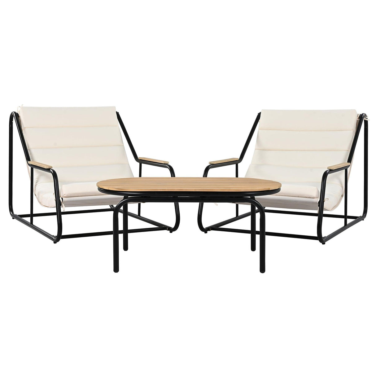 Outdoor Chaise Lounge Chairs Set of 3 with Acacia Side Table, Pool Lounge Chairs for Lawn, Deck, Beach-户外家居套装-Parc Decor