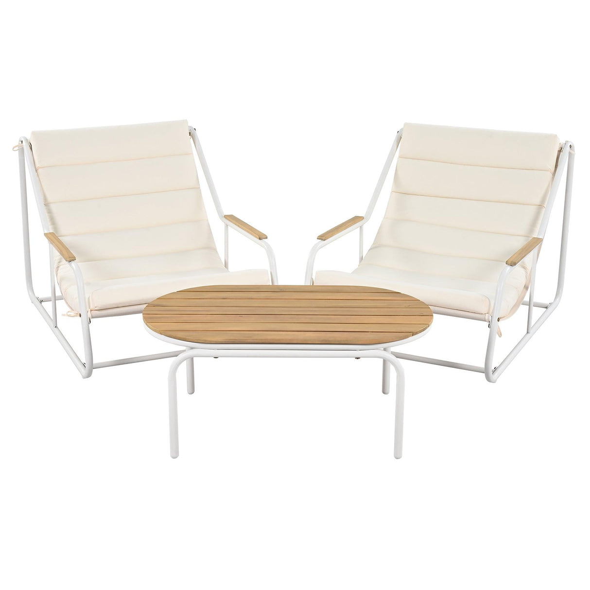 Outdoor Chaise Lounge Chairs Set of 3 with Acacia Side Table, Pool Lounge Chairs for Lawn, Deck, Beach-户外家居套装-Parc Decor