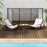 Outdoor Chaise Lounge Chairs Set of 3 with Acacia Side Table, Pool Lounge Chairs for Lawn, Deck, Beach-户外家居套装-Parc Decor