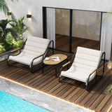 Outdoor Chaise Lounge Chairs Set of 3 with Acacia Side Table, Pool Lounge Chairs for Lawn, Deck, Beach-户外家居套装-Parc Decor