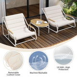 Outdoor Chaise Lounge Chairs Set of 3 with Acacia Side Table, Pool Lounge Chairs for Lawn, Deck, Beach-户外家居套装-Parc Decor