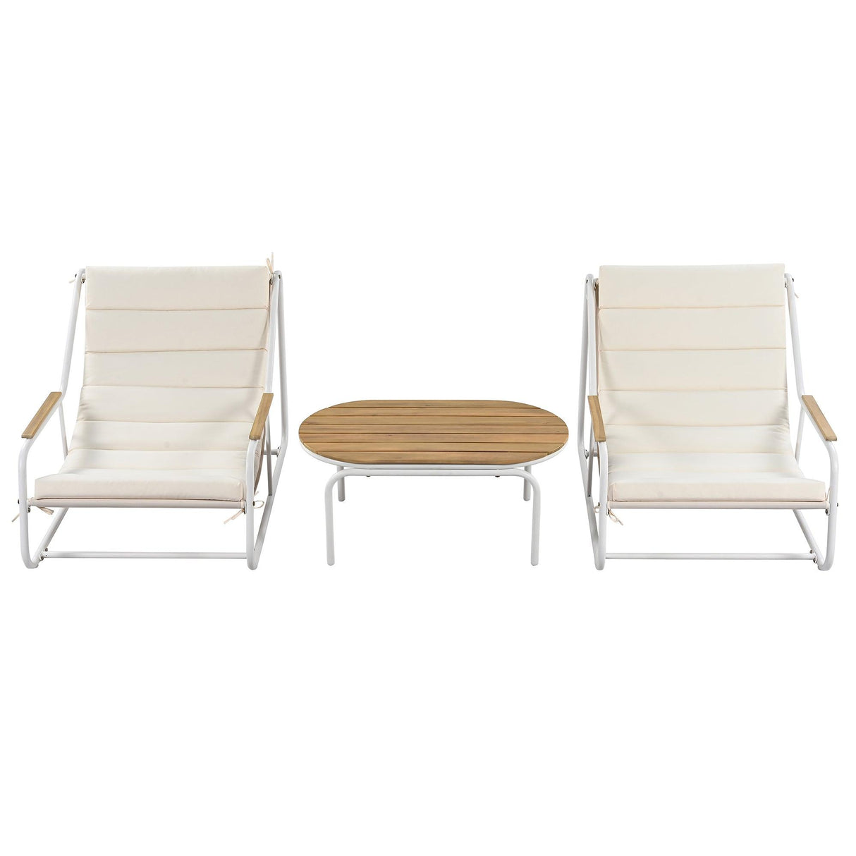 Outdoor Chaise Lounge Chairs Set of 3 with Acacia Side Table, Pool Lounge Chairs for Lawn, Deck, Beach-户外家居套装-Parc Decor
