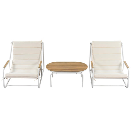 Outdoor Chaise Lounge Chairs Set of 3 with Acacia Side Table, Pool Lounge Chairs for Lawn, Deck, Beach-户外家居套装-Parc Decor