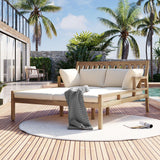 Outdoor Daybed, Patio Daybed with Four Pillows, Wooden Outdoor Bed with Curved Armrests for Poolside, Backyard, Garden-户外家居套装-Parc Decor