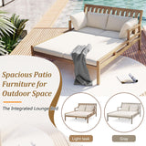 Outdoor Daybed, Patio Daybed with Four Pillows, Wooden Outdoor Bed with Curved Armrests for Poolside, Backyard, Garden-户外家居套装-Parc Decor