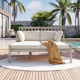 Outdoor Daybed, Patio Daybed with Four Pillows, Wooden Outdoor Bed with Curved Armrests for Poolside, Backyard, Garden-户外家居套装-Parc Decor