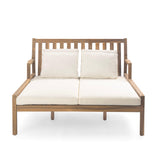 Outdoor Daybed, Patio Daybed with Four Pillows, Wooden Outdoor Bed with Curved Armrests for Poolside, Backyard, Garden-户外家居套装-Parc Decor