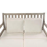 Outdoor Daybed, Patio Daybed with Four Pillows, Wooden Outdoor Bed with Curved Armrests for Poolside, Backyard, Garden-户外家居套装-Parc Decor