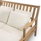 Outdoor Daybed, Patio Daybed with Four Pillows, Wooden Outdoor Bed with Curved Armrests for Poolside, Backyard, Garden-户外家居套装-Parc Decor