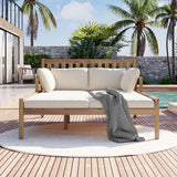 Outdoor Daybed, Patio Daybed with Four Pillows, Wooden Outdoor Bed with Curved Armrests for Poolside, Backyard, Garden-户外家居套装-Parc Decor