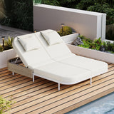 Outdoor Daybed, Patio Rattan Daybed with 5-Position Adjustable Backrest and Removable Cushions & Pillows for Garden, Backyard, Poolside-户外家居套装-Parc Decor