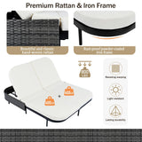 Outdoor Daybed, Patio Rattan Daybed with 5-Position Adjustable Backrest and Removable Cushions & Pillows for Garden, Backyard, Poolside-户外家居套装-Parc Decor