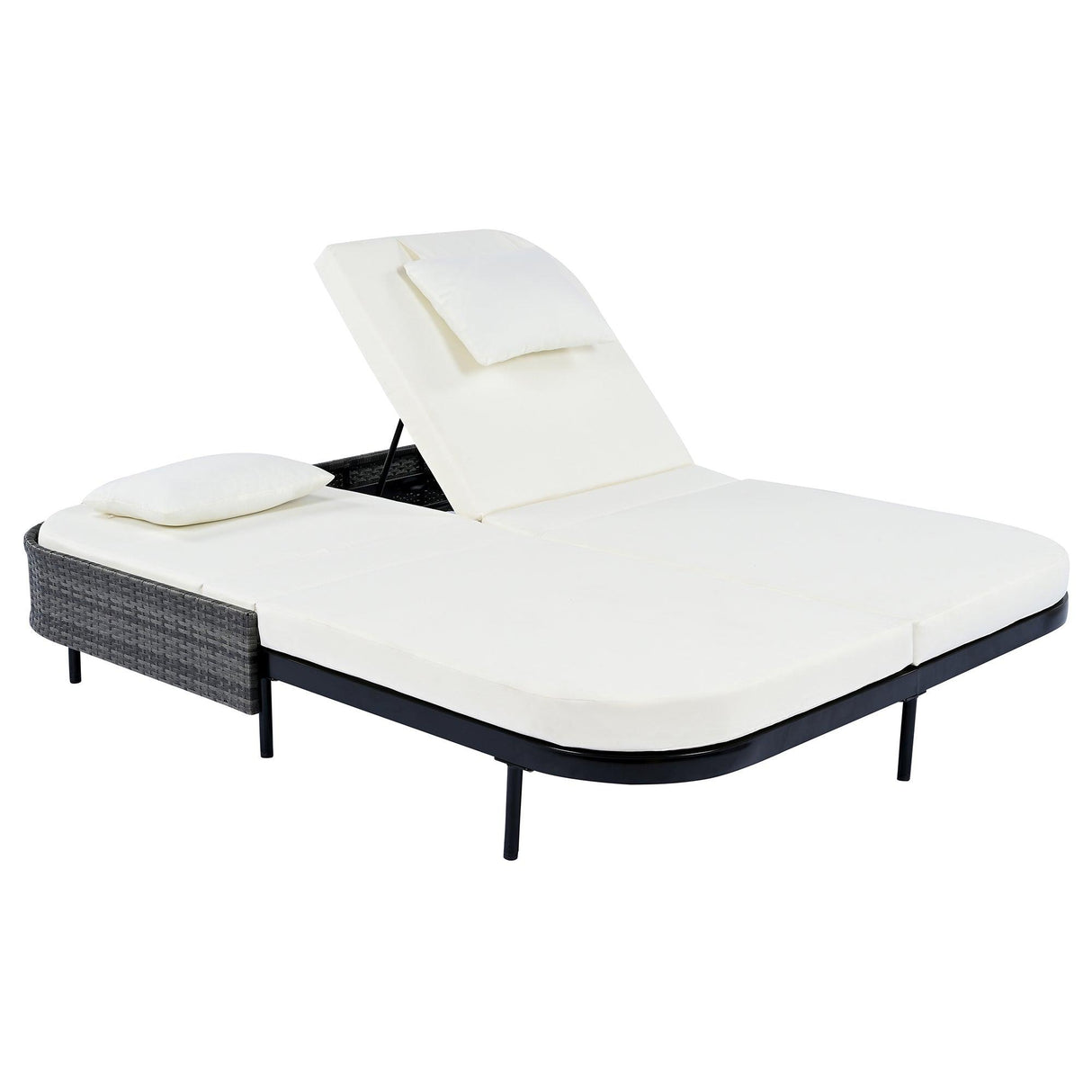 Outdoor Daybed, Patio Rattan Daybed with 5-Position Adjustable Backrest and Removable Cushions & Pillows for Garden, Backyard, Poolside-户外家居套装-Parc Decor
