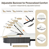 Outdoor Daybed, Patio Rattan Daybed with 5-Position Adjustable Backrest and Removable Cushions & Pillows for Garden, Backyard, Poolside-户外家居套装-Parc Decor