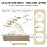 Outdoor Daybed, Patio Rattan Daybed with 5-Position Adjustable Backrest and Removable Cushions & Pillows for Garden, Backyard, Poolside-户外家居套装-Parc Decor