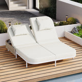 Outdoor Daybed, Patio Rattan Daybed with 5-Position Adjustable Backrest and Removable Cushions & Pillows for Garden, Backyard, Poolside-户外家居套装-Parc Decor