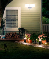 Outdoor LED Dual Head Wall Spot Light 2 Light Dusk to Dawn, White Finish 6"H