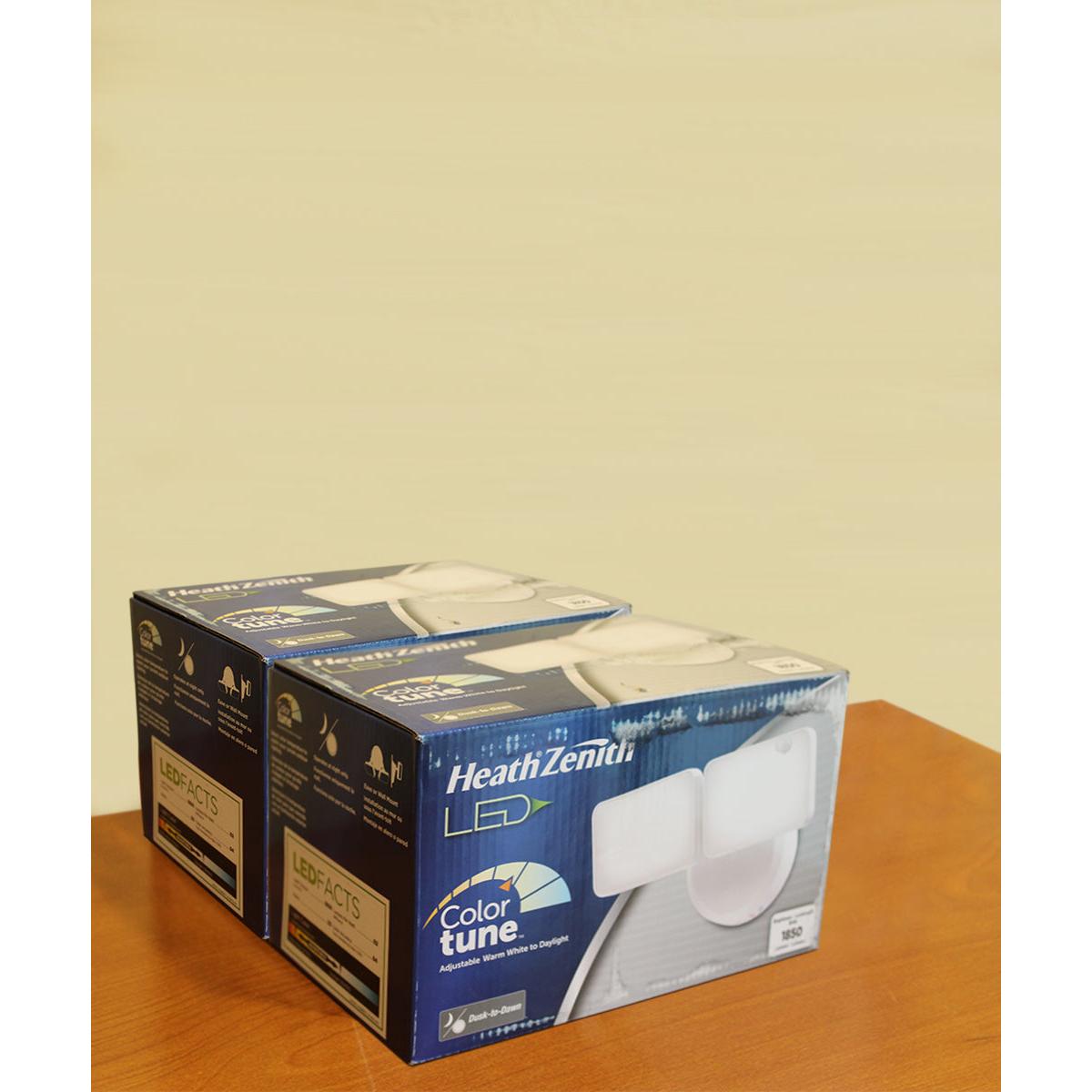 Outdoor LED Dual Head Wall Spot Light 2 Light Dusk to Dawn, White Finish 6"H