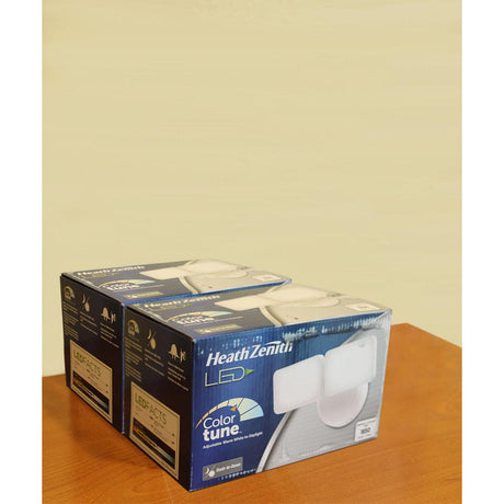 Outdoor LED Dual Head Wall Spot Light 2 Light Dusk to Dawn, White Finish 6"H