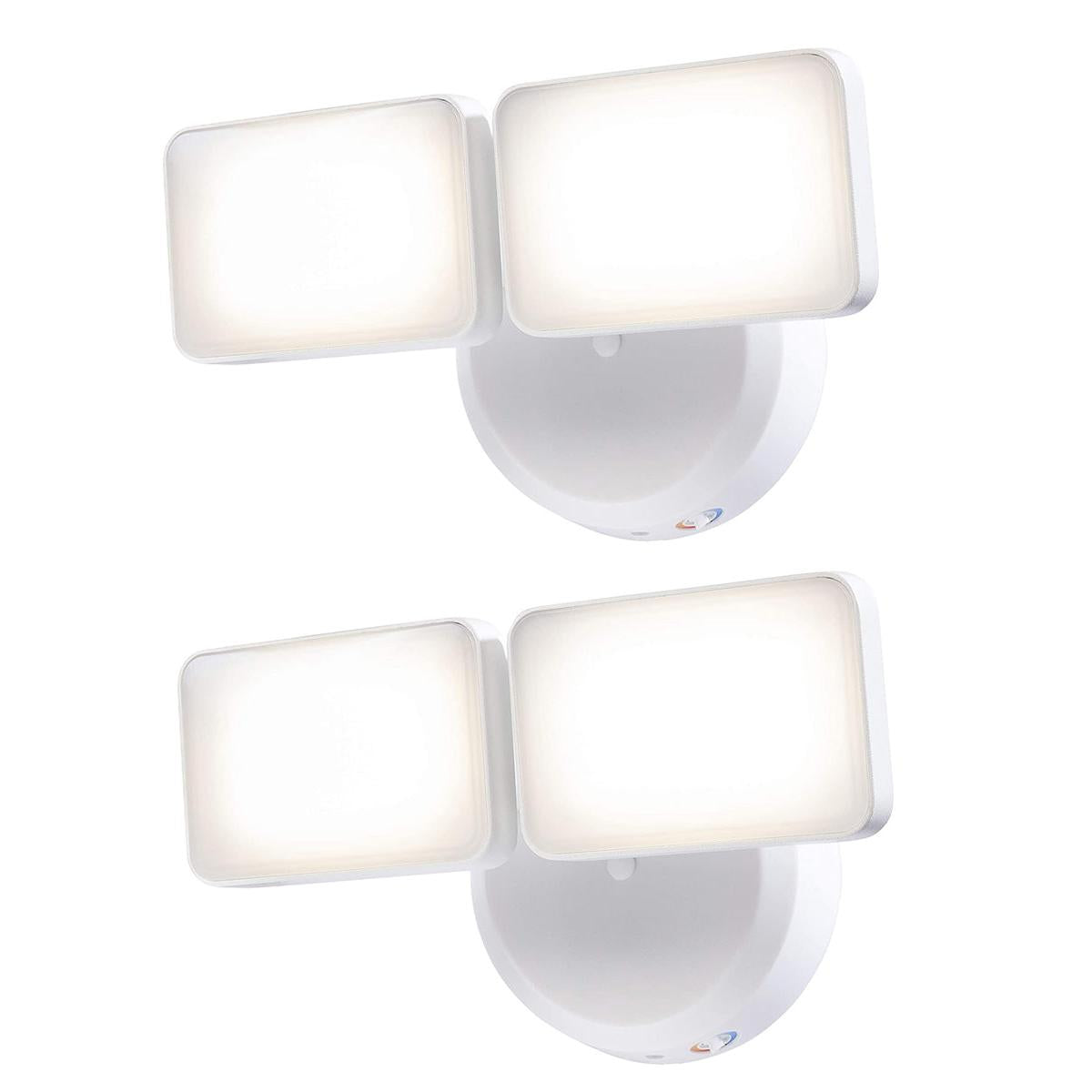 Outdoor LED Dual Head Wall Spot Light 2 Light Dusk to Dawn, White Finish 6"H