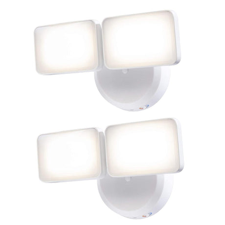 Outdoor LED Dual Head Wall Spot Light 2 Light Dusk to Dawn, White Finish 6"H
